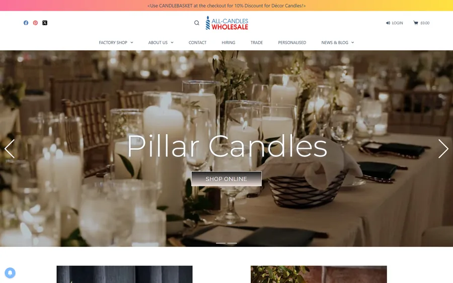 Candles Wholesale website